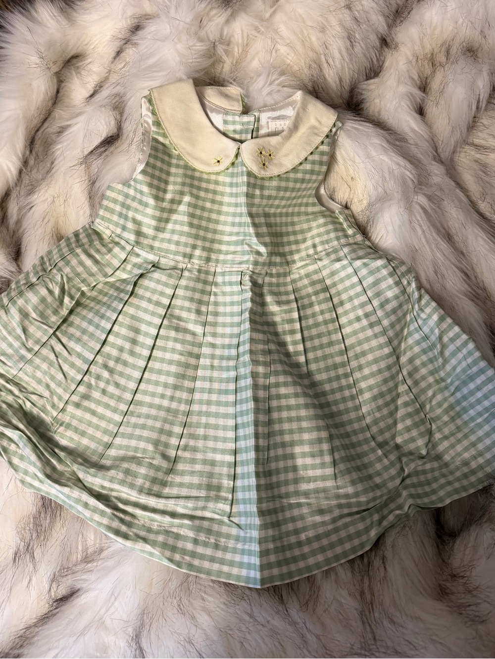 NWT Classic Green Gingham Peter Pan Collar Kids Dress